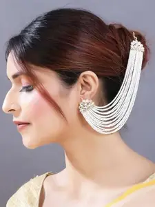 I Jewels White & Gold-Plated Classic Ear Chain Earrings