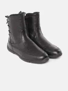 Geox Women Black Leather Mid-Top Flat Boots