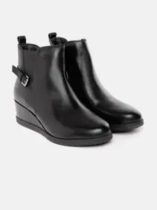 Geox Women Black Leather Heeled Boots