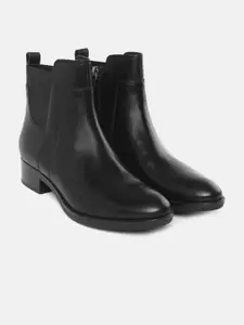 Geox Black Leather Mid-Top Heeled Boots