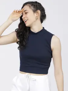 Tokyo Talkies Women Navy Blue High Neck T-shirt