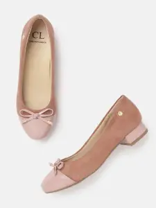 Carlton London Dusty Pink Solid Suede Finish Ballerinas with Bows
