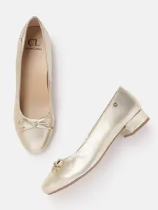 Carlton London Women Muted Gold-Toned Solid Ballerinas with Bows