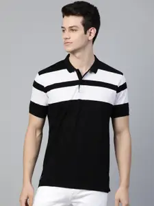 Allen Solly Sport Men Black & White Striped Polo Collar Monochrome T-shirt