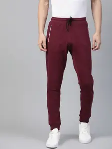 Allen Solly Sport Men Burgundy Solid Pure Cotton Straight Fit Joggers