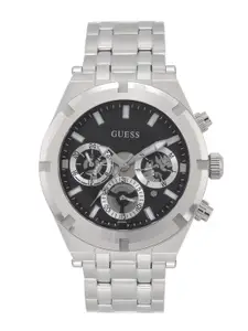 GUESS Men Black Dial & Silver Toned Stainless Steel Straps Analogue Watch GW0260G1