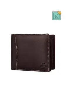 SCHARF Men Brown Solid Leather Two Fold Wallet with RFID