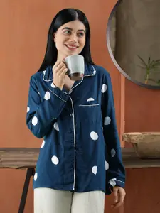 Tokyo Talkies Women Navy Blue & White Printed Sleep Shirt