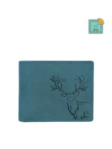 WildHorn Men Blue Animal Self Design Leather RFID Two Fold Wallet
