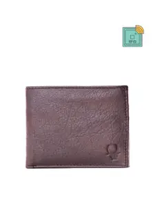 WildHorn Men Brown Textured Leather Two Fold Wallet with RFID