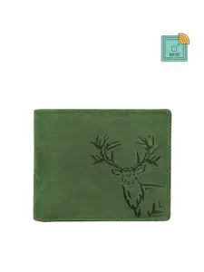 WildHorn Men Green Printed  Leather RFID Two Fold Wallet