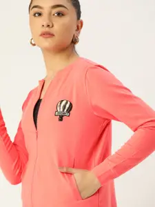 DressBerry Women Pink Solid Pure Cotton Sweatshirt With Applique Detail