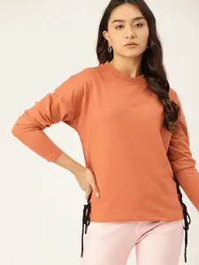 DressBerry Women Rust Orange Sweatshirt with Tie-Ups