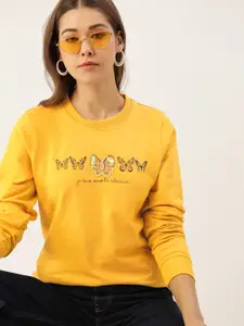 DressBerry Women Mustard Yellow Printed Sweatshirt