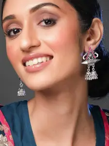 Rubans Silver & Pink Dome Shaped Jhumkas Earrings