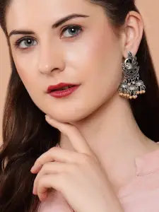 Rubans Silver Contemporary Oxidized Drop Earrings