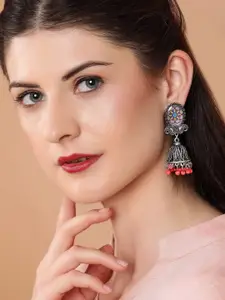 Rubans Silver Plated Ethnic Oxidised Handcrafted Jhumka Earrings