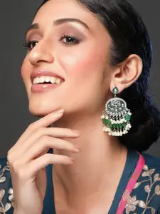 Rubans Pack of 2 Silver & Green Contemporary Chandbalis Earrings