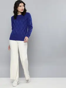 HERE&NOW Women Blue Self Design Sweater