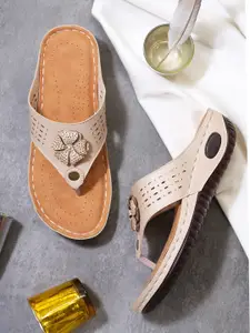 Shezone Women Cream Open Toe Flats