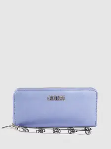GUESS Women Blue Saffiano Textured Zip Around Wallet