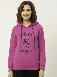 Madame Madame Women Pink & Black Printed Hooded Sweatshirt