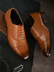 San Frissco Men Tan Brown Faux Leather Formal Oxfords