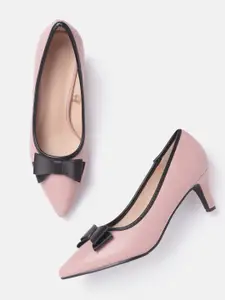 Allen Solly Pink & Black Slim Heeled Pumps with Bows