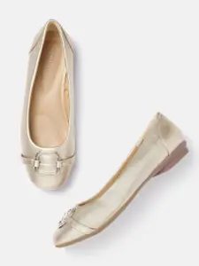 Allen Solly Women Muted Gold-Toned Solid Ballerinas with Metallic Detail