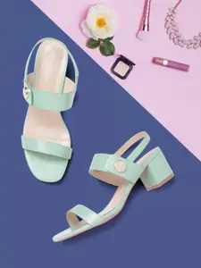 Allen Solly Green Croc Textured Block Heels