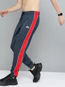 Slazenger Men Navy Blue Solid Straight Fit Joggers With Side Stripes