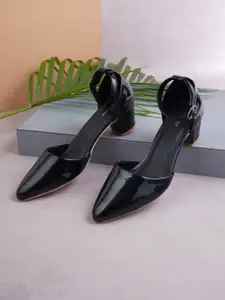 Get Glamr Black Block Heels Back Closed with Buckles strap Fashionable Slip On Sandals