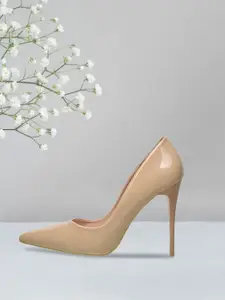 Flat n Heels Beige Slim Heeled Pumps with Bows