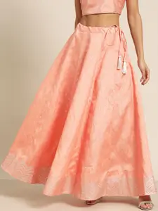 Shae by SASSAFRAS Women Pink & Silver Foil Print Flared Maxi Skirt