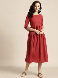 Shae by SASSAFRAS Red Pure Cotton A-Line Midi Dress