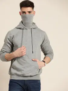 INVICTUS Men Grey Melange Hooded Sweatshirt With an inbuilt Mask