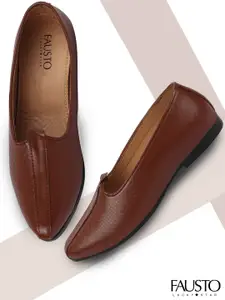 FAUSTO Men Tan Textured PU Mojaris