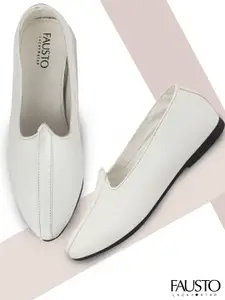 FAUSTO Men White Textured PU Mojaris