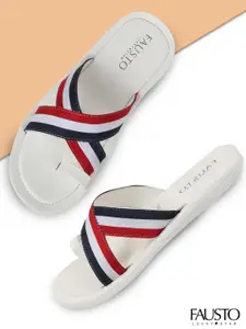 FAUSTO Men White & Red Striped Slip-On Sandal