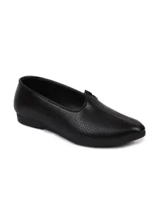 FAUSTO Men Black Textured PU Mojaris