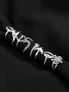 Yellow Chimes Set Of 8 Silver-Plated Boho Trendy Style Midi Finger Rings