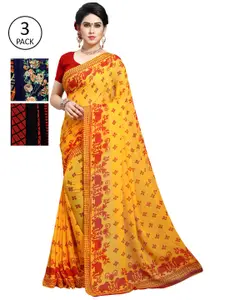 KALINI Pack of 3 Printed Poly Georgette Sarees