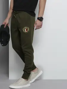 Tommy Hilfiger Men Olive Green Brand Logo Printed Regular Joggers