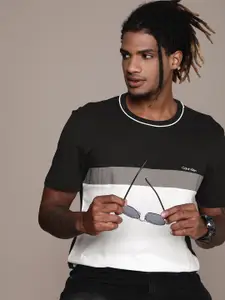 Calvin Klein Jeans Men Black  White Colourblocked Pure Cotton T-shirt