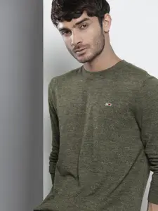 Tommy Hilfiger Men Charcoal Grey Solid Pullover Sweater