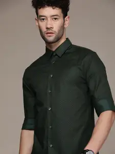 Calvin Klein Jeans Men Olive Green Self Design Opaque Smart Casual Shirt