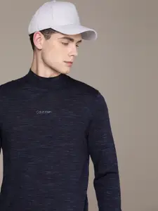 Calvin Klein Jeans Men Navy Blue Brand Logo Printed Detail High Neck Pullover Sweater
