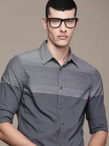 Calvin Klein Jeans Men Grey Slim Fit Horizontal Striped Ombre Semiformal Shirt