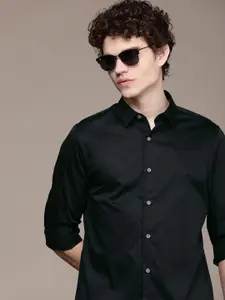 Calvin Klein Jeans Men Black Solid Slim Fit Satin Casual Shirt