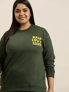 Sztori Women Plus Size Olive Green Printed Detail Sweatshirt